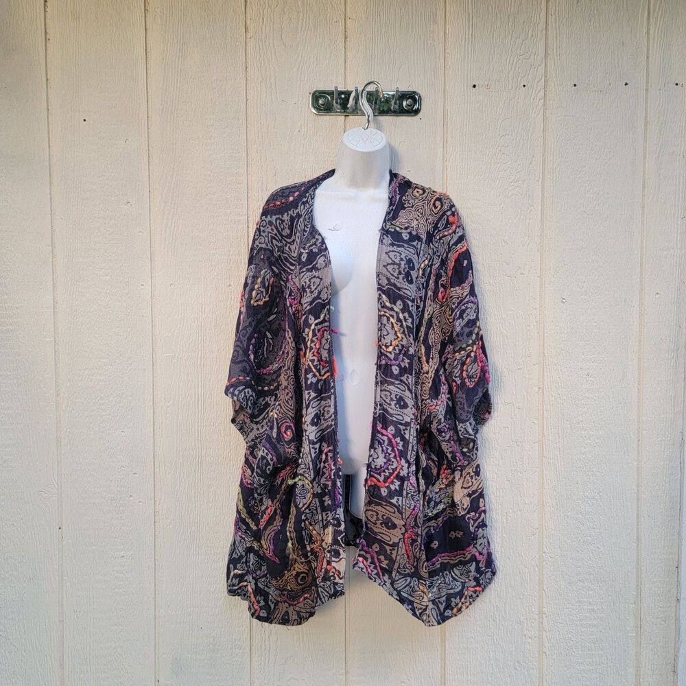 World Market paisley embroidered kimono multi colored one size Boho Festival